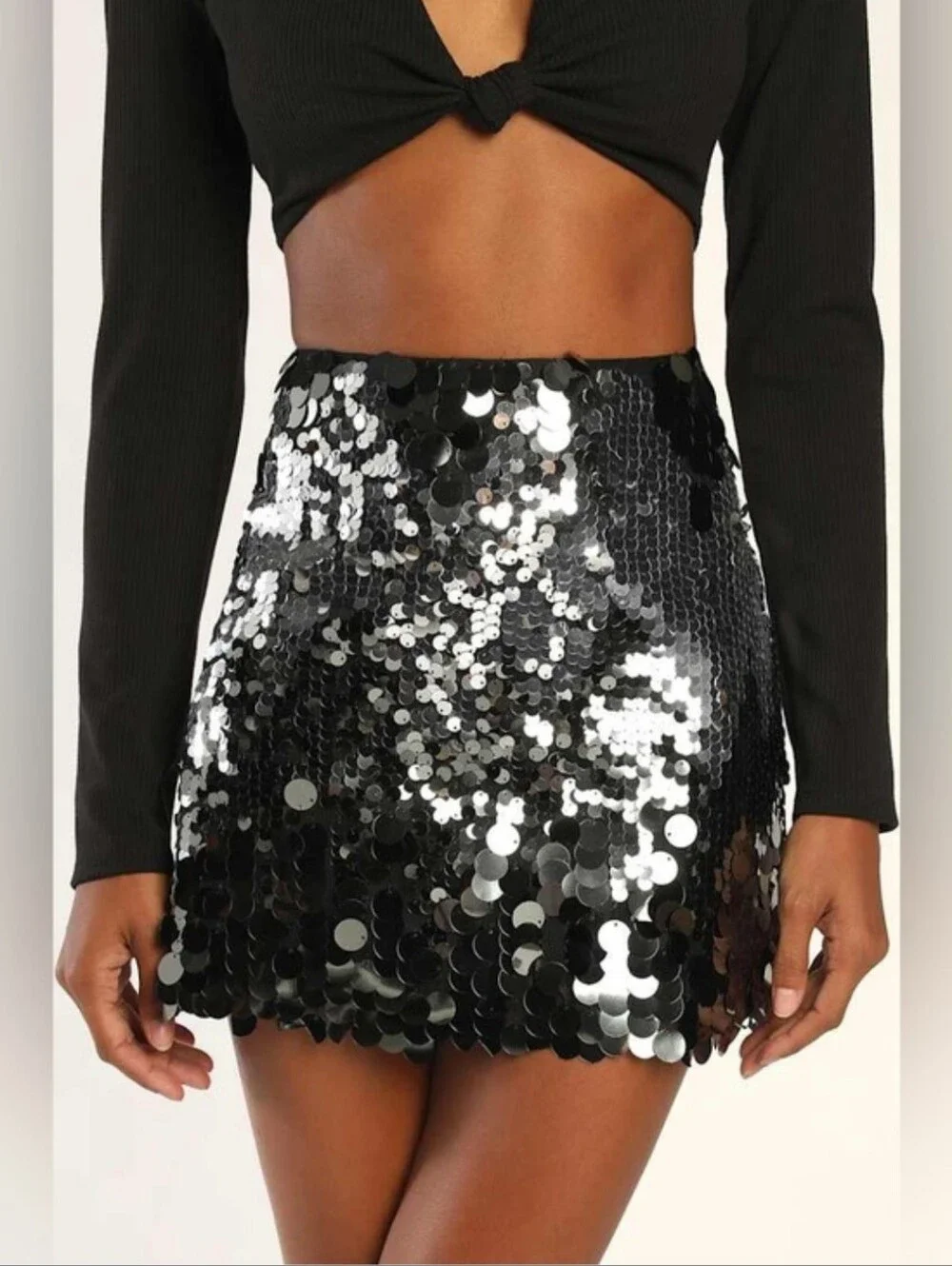 Lulus Iconic Shimmer Silver Sequin High-Waisted Mini Skirt